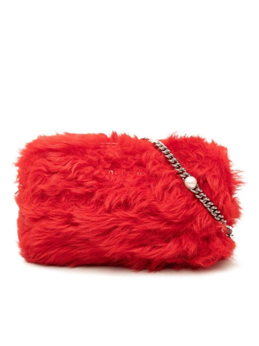 Miu Miu Crossbody Chain Shoulder Bag Red Fur Leather